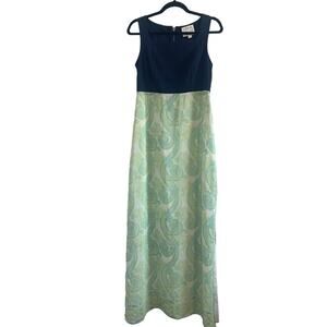 Women Silk Ponte Colorblock Paisley Maxi Dress S